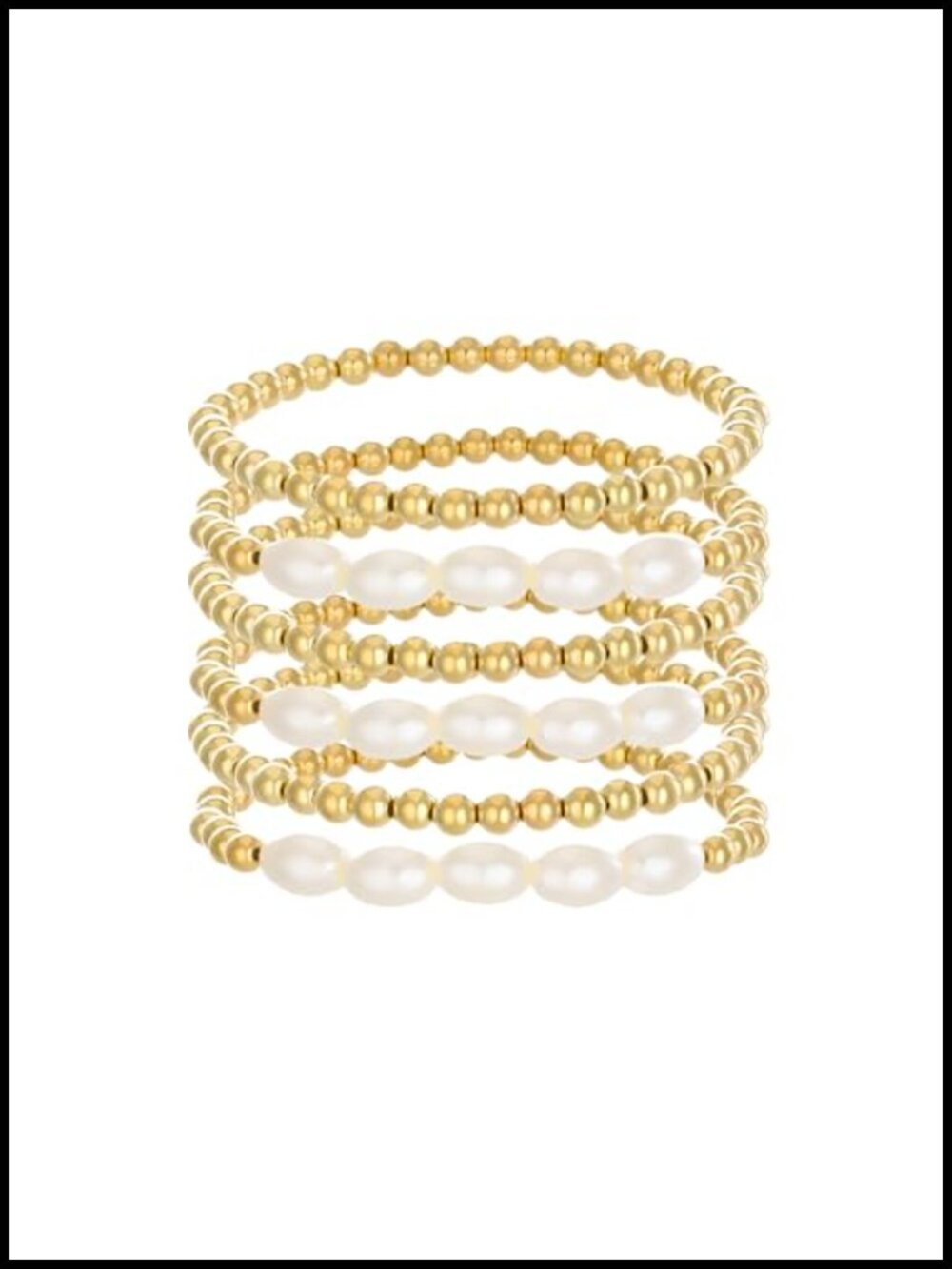 Gold Pearl Beaded Stretch Bracelet for Women - Stackable Layered Ball Bracelet
